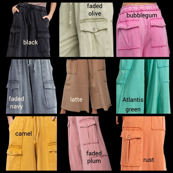 EASEL “Feeling Good Cargos” Mineral Washed Flared Leg, Raw Seams & Hems, Pockets - Picture 14 of 16